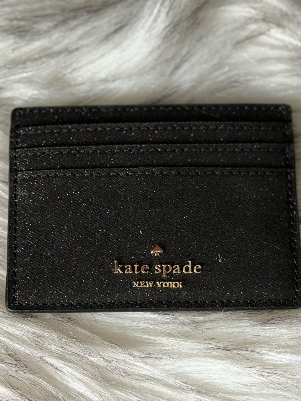 kate spade Black Glitter Card Wallet with Gold Logo